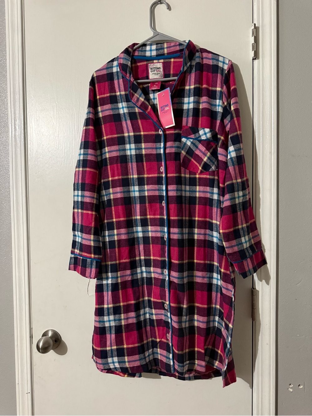 Women’s Plaid Button-Front Nightshirt - Pink & Navy
